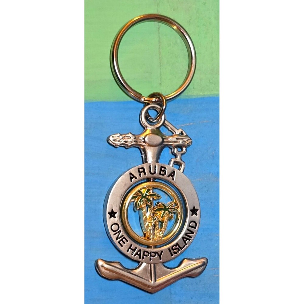 Aruba Island Keychain - One Happy Island Anchor Palm Tree Key Ring Souvenir